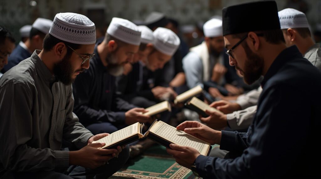 FAQ tolong buatkan gambar tentang muslimihfriendly yang menggambarkan orang yang sedang berlajar iqra orang wna (2)